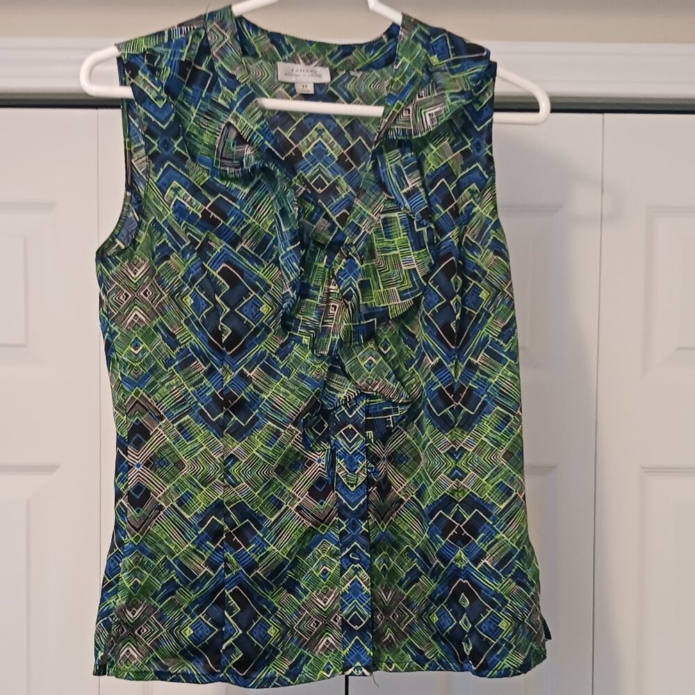 #362 3/$18 - Tahari Green/Blue Short Sleeve Top Size XS